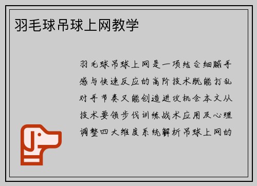 羽毛球吊球上网教学